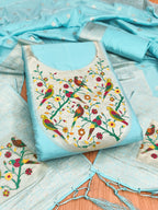 Sky Blue Color Paithani woven Pattern Top, Bottom & Dupatta Dress Material