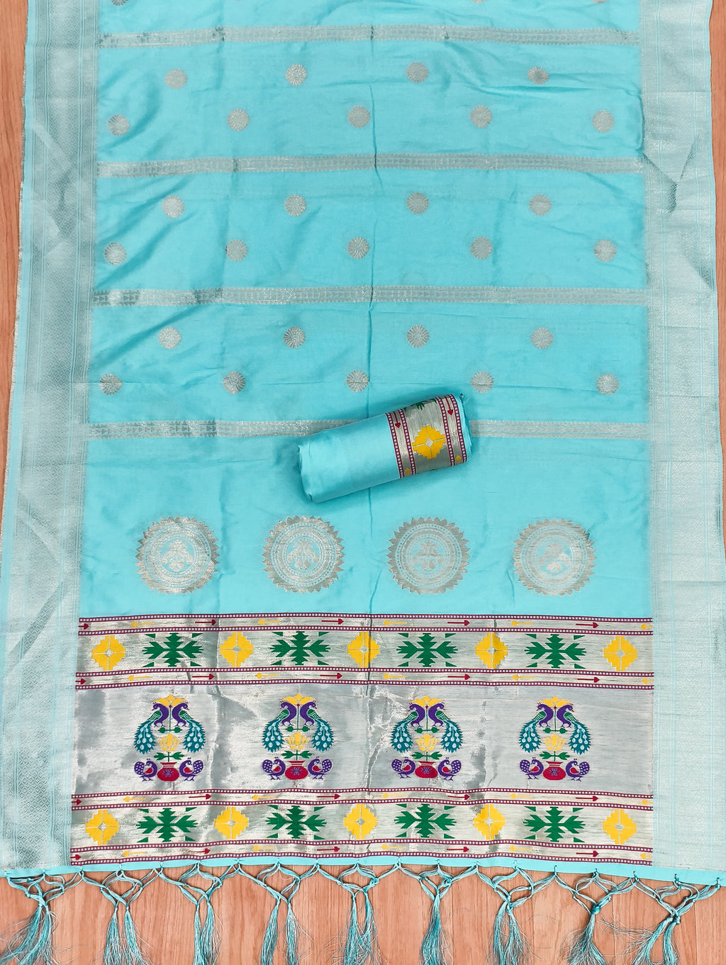 Sky Blue Color Paithani woven Pattern Top, Bottom & Dupatta Dress Material