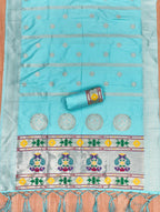 Sky Blue Color Paithani woven Pattern Top, Bottom & Dupatta Dress Material
