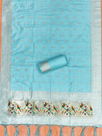 Sky Blue Color Paithani woven Pattern Top, Bottom & Dupatta Dress Material