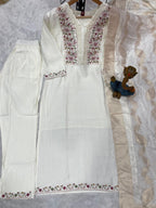Elegant Straight Kurti Pant Dupatta Set of White
