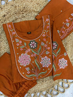 Elegant Straight Kurti Pant Dupatta Set of Rust