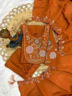 Elegant Straight Kurti Pant Dupatta Set of Rust