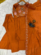 Elegant Straight Kurti Pant Dupatta Set of Rust