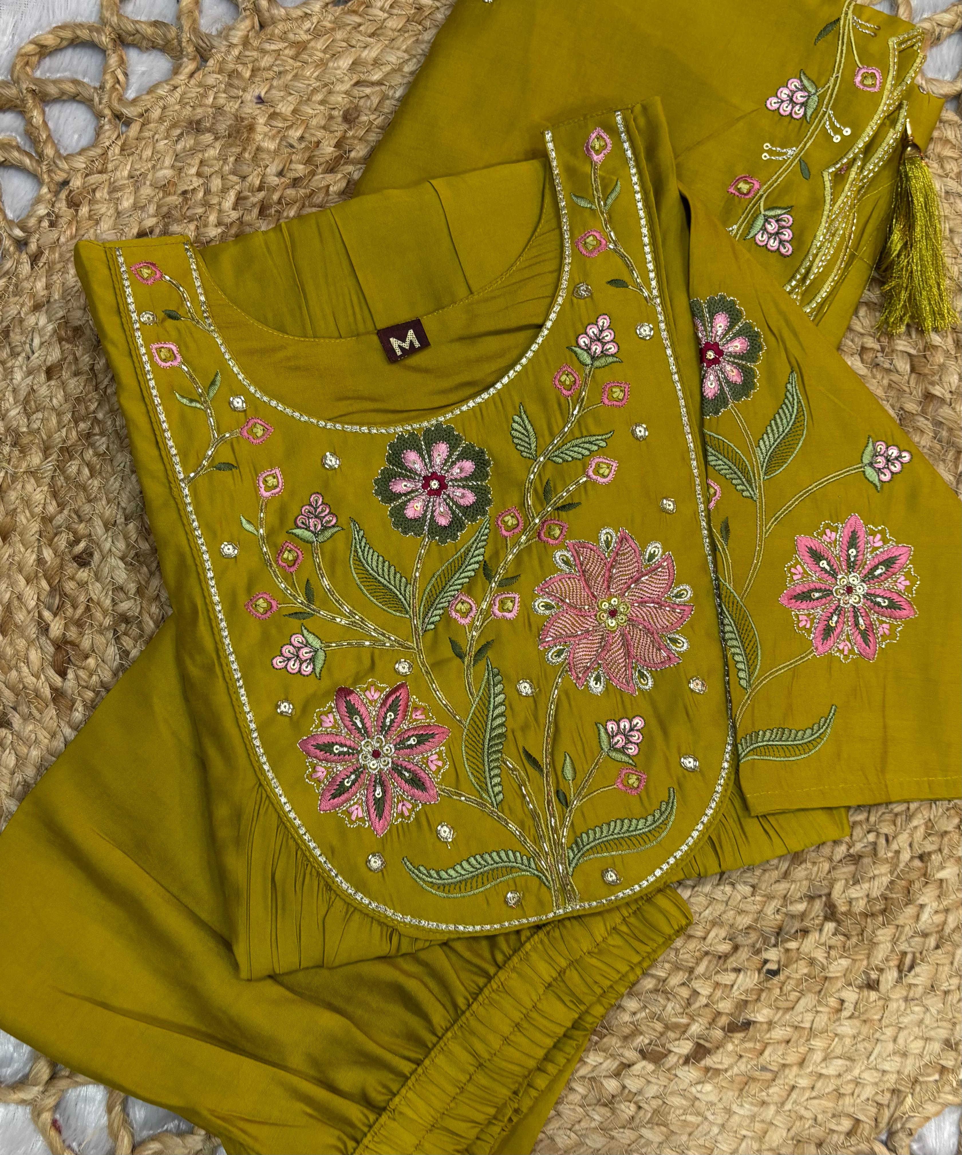 Elegant Straight Kurti Pant Dupatta Set of Yellow