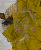Elegant Straight Kurti Pant Dupatta Set of Yellow