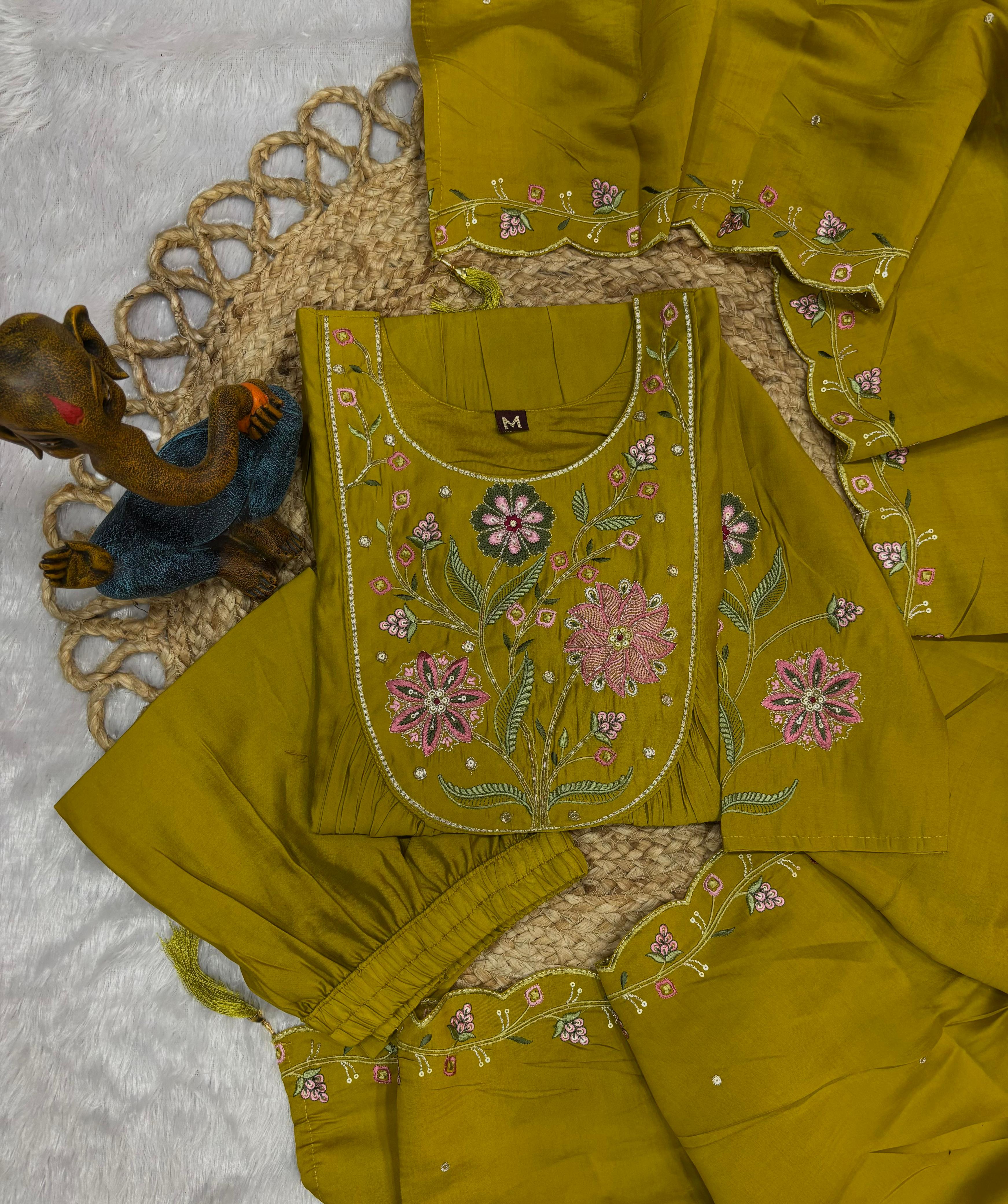 Elegant Straight Kurti Pant Dupatta Set of Yellow