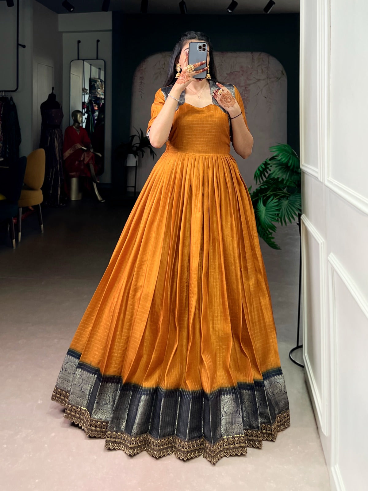 Designer Jari Woven Green Colour Gown