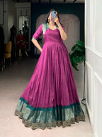 Designer Jari Woven Green Colour Gown