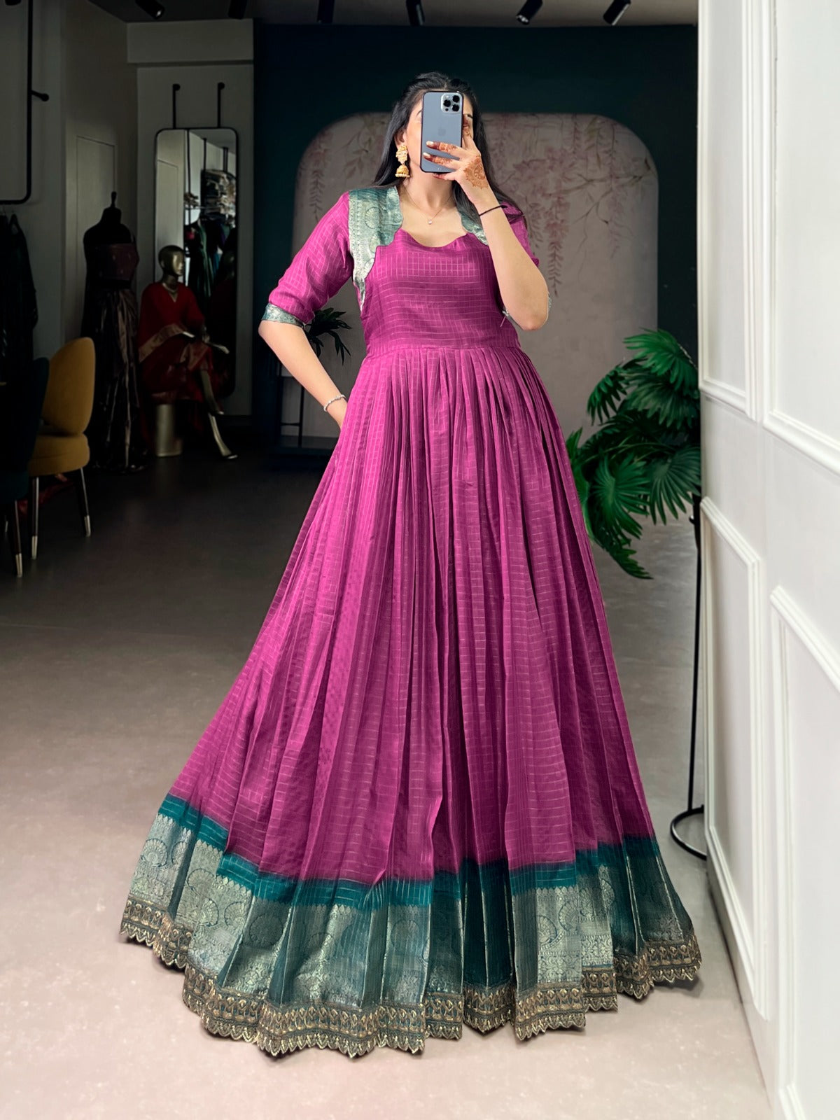 Designer Jari Woven Green Colour Gown