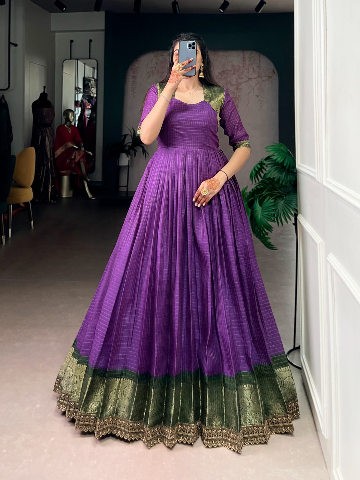 Designer Jari Woven Green Colour Gown