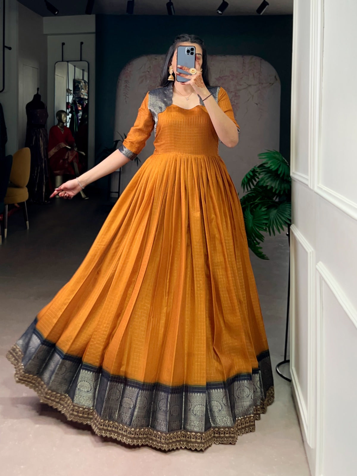 Designer Jari Woven Green Colour Gown