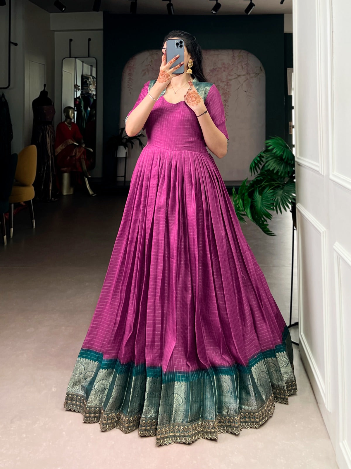 Designer Jari Woven Green Colour Gown