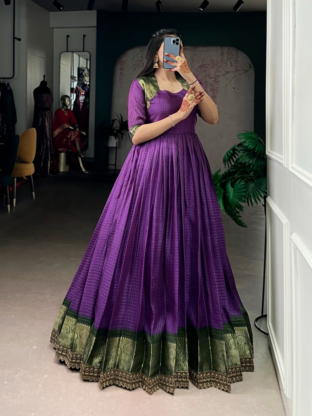 Designer Jari Woven Green Colour Gown