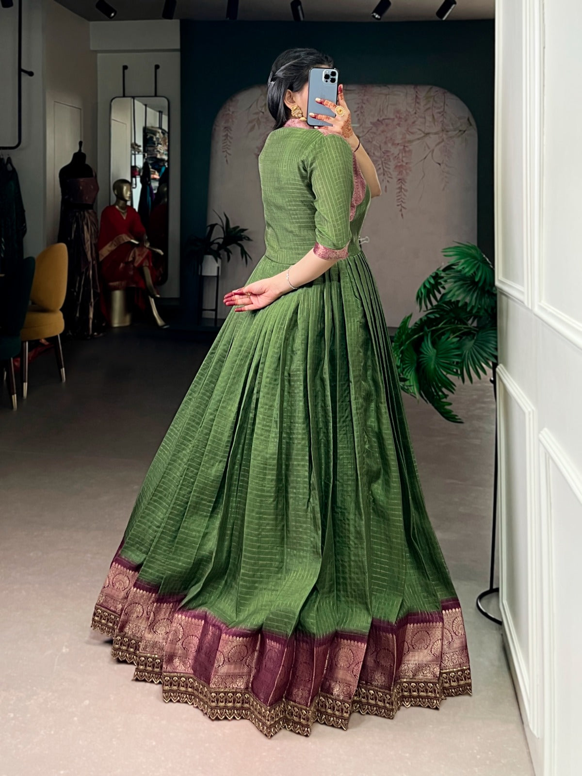 Designer Jari Woven Green Colour Gown