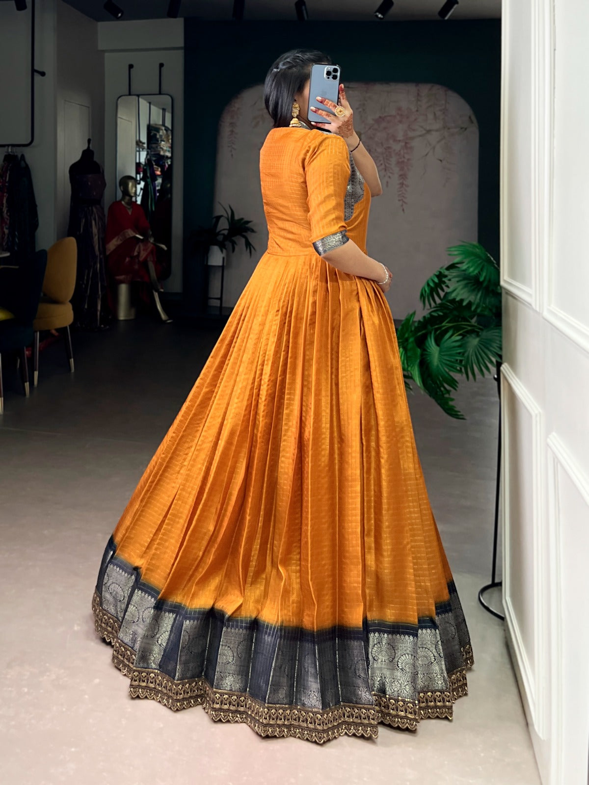 Designer Jari Woven Green Colour Gown