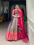 Designer Kanjivaram Woven Gown OF Blue Colour