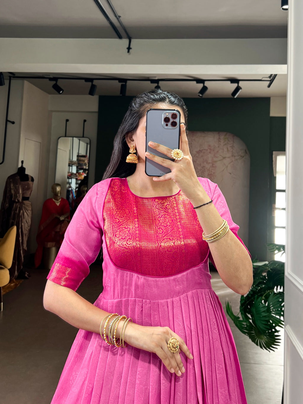 Designer Jari Woven Brown Colour Gown