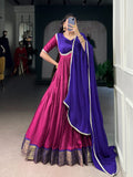 Designer Jari Woven Pink Colour Gown with Fancy Lace Border