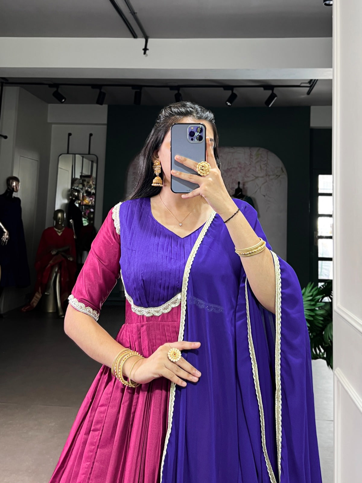 Designer Jari Woven Pink Colour Gown with Fancy Lace Border