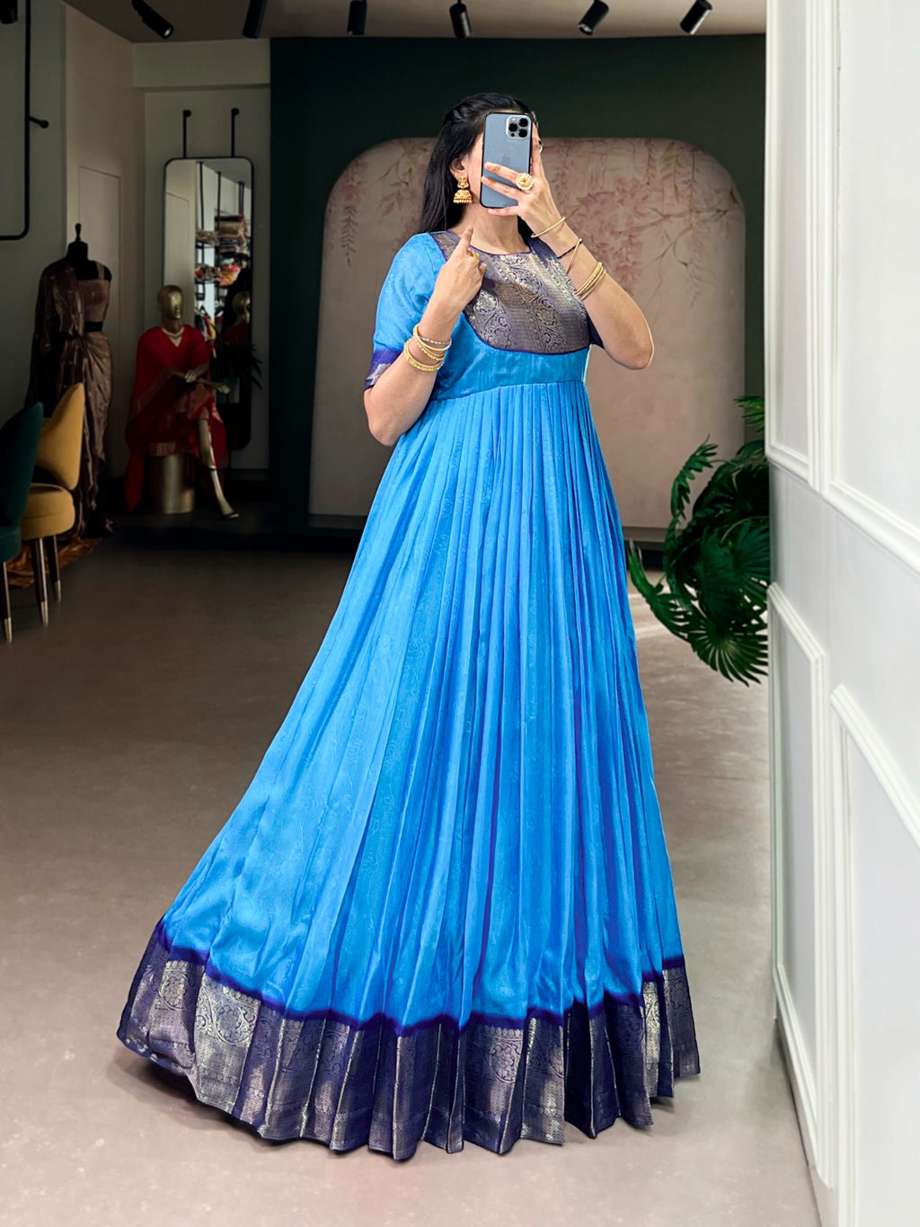 Designer Jari Woven Brown Colour Gown