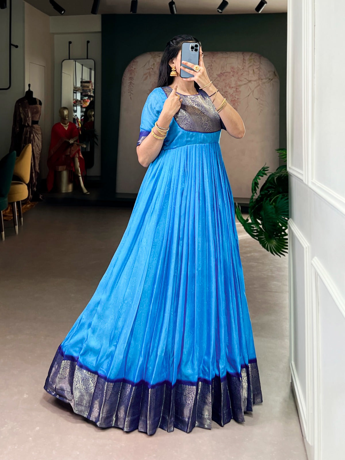 Designer Jari Woven Brown Colour Gown