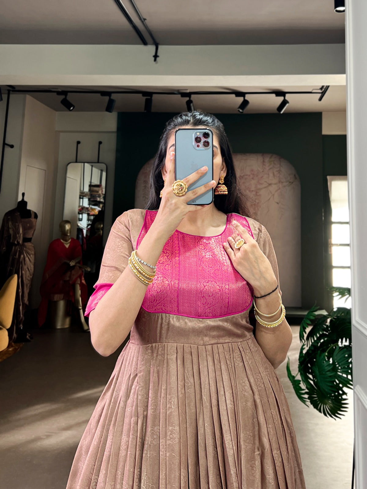 Designer Jari Woven Brown Colour Gown