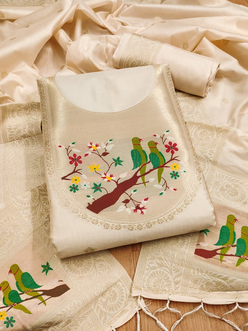 Maharashtra's Royal Heritage Unstitched Dress Material VOL-003 -Off White Kalikar