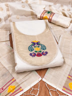 Off White Color Paithani woven Pattern Top, Bottom & Dupatta Dress Material