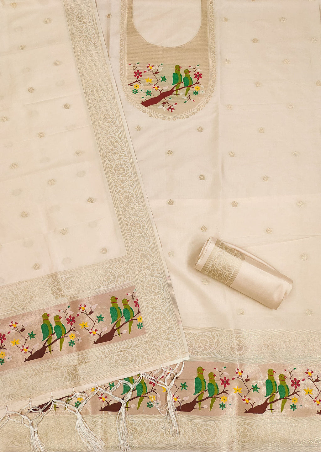 Maharashtra's Royal Heritage Unstitched Dress Material VOL-003 -Off White Kalikar