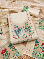 Off White Color Paithani woven Pattern Top, Bottom & Dupatta Dress Material
