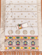 Off White Color Paithani woven Pattern Top, Bottom & Dupatta Dress Material