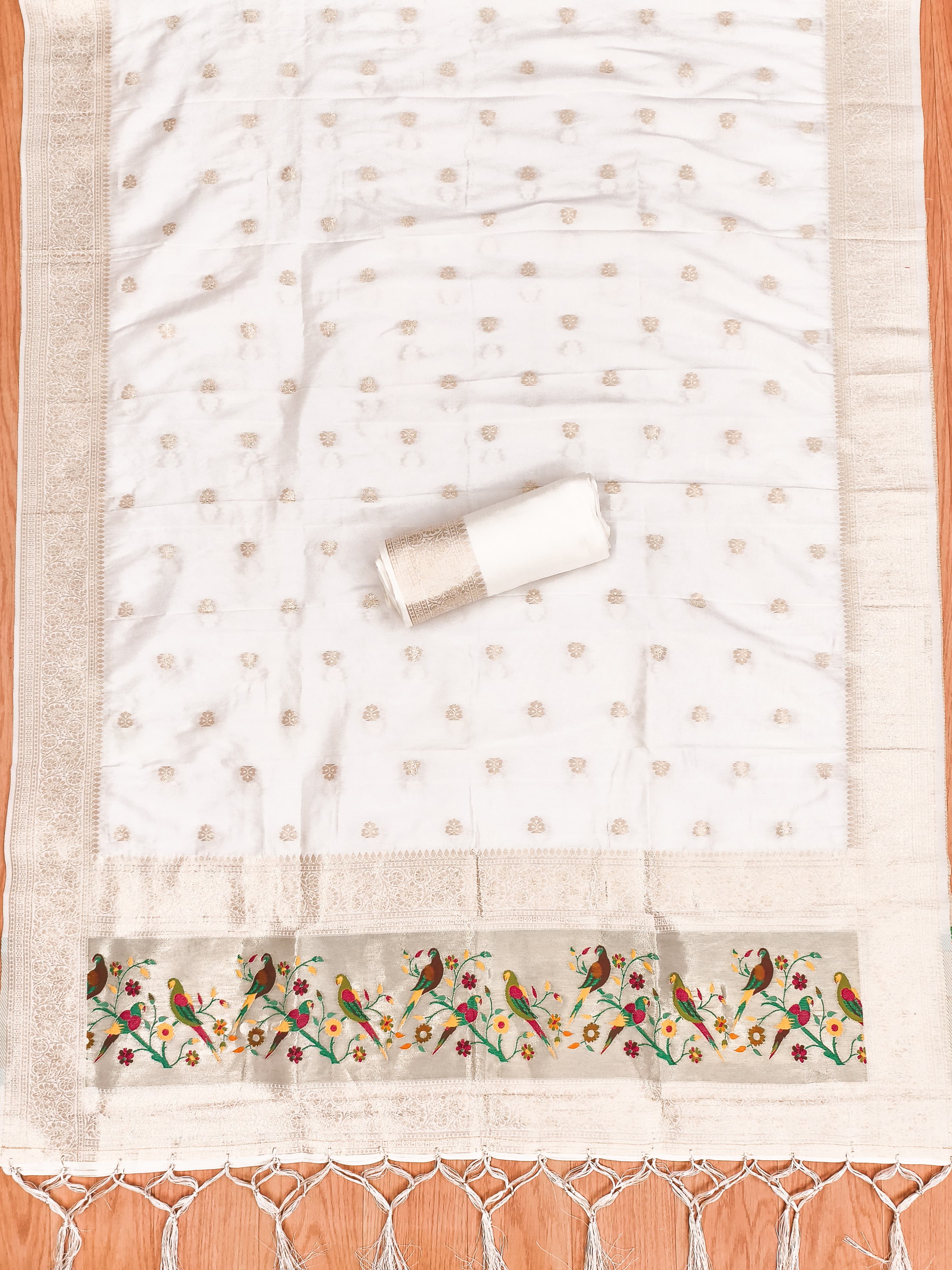 Off White Color Paithani woven Pattern Top, Bottom & Dupatta Dress Material