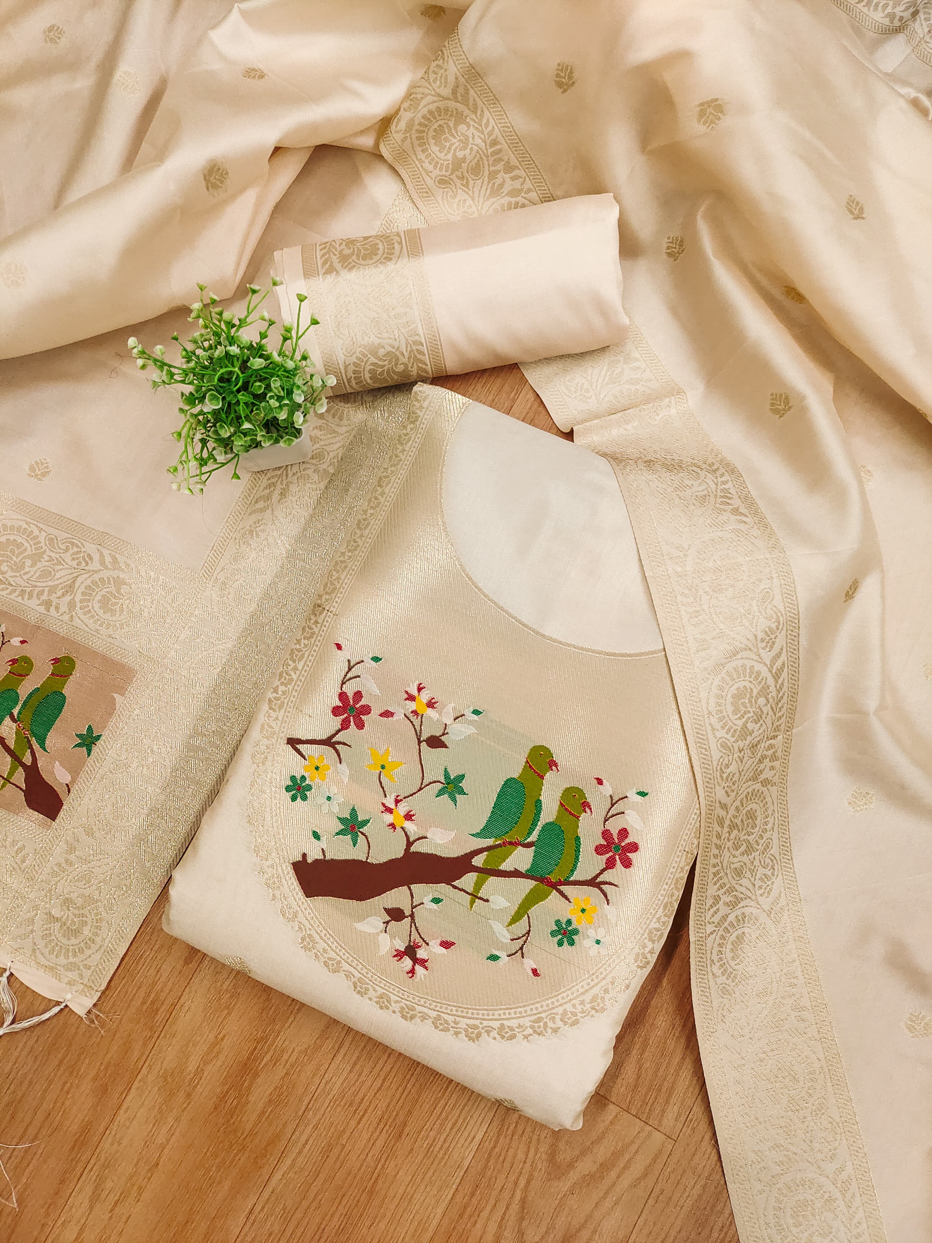 Maharashtra's Royal Heritage Unstitched Dress Material VOL-003 -Off White