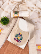 Off White Color Paithani woven Pattern Top, Bottom & Dupatta Dress Material