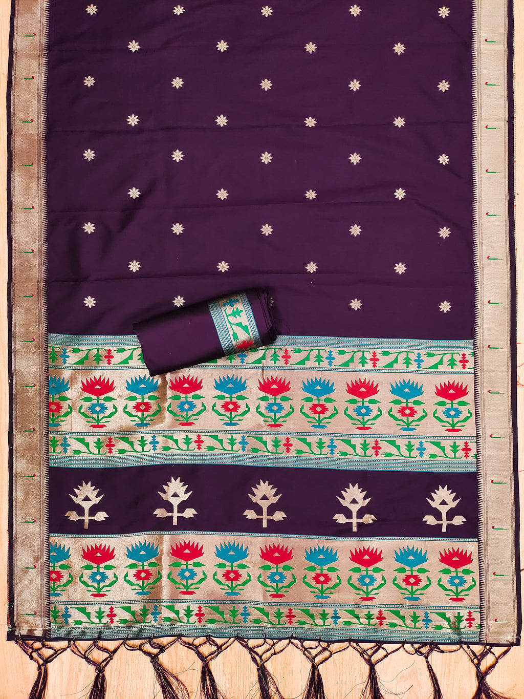 Wine Color Paithani woven Pattern Top, Bottom & Dupatta Dress Material