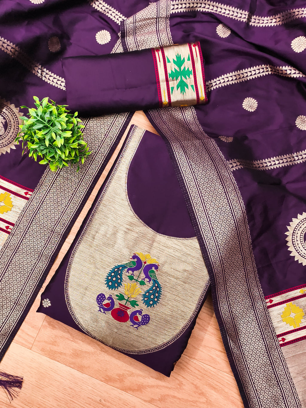 Teal Color Paithani woven Pattern Top, Bottom & Dupatta Dress Material