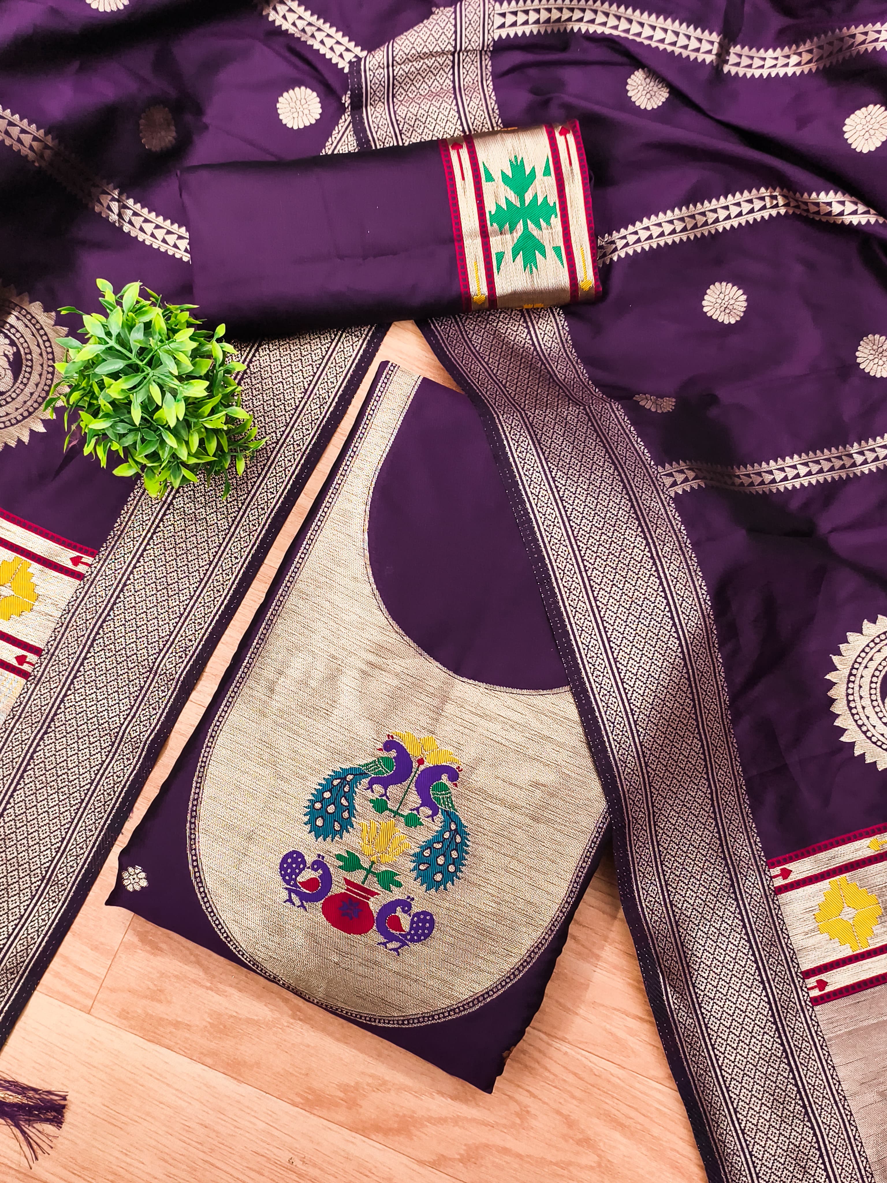 Teal Color Paithani woven Pattern Top, Bottom & Dupatta Dress Material