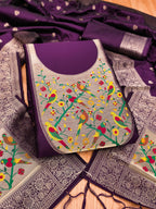 Magenta Color Paithani woven Pattern Top, Bottom & Dupatta Dress Material