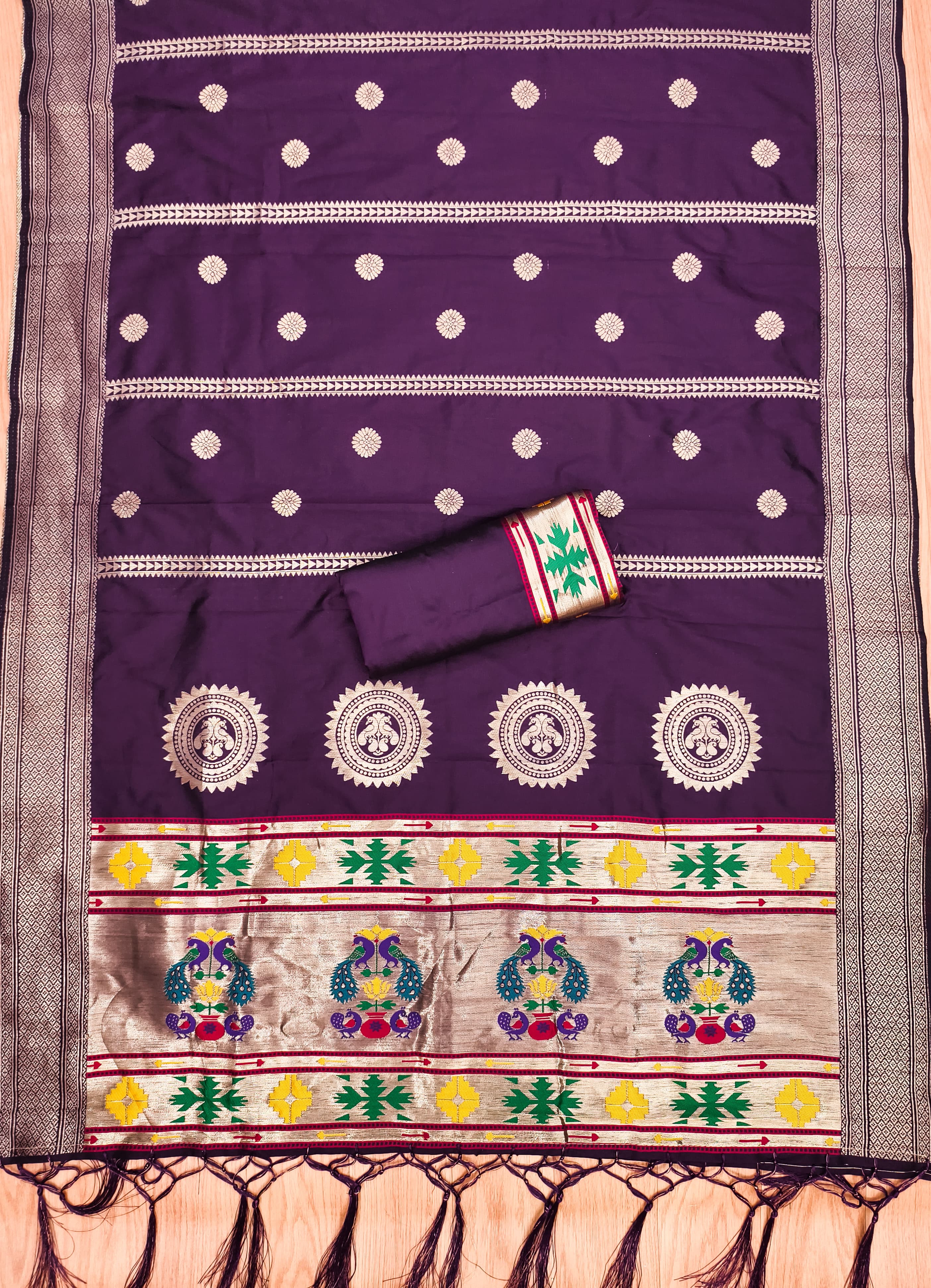 Teal Color Paithani woven Pattern Top, Bottom & Dupatta Dress Material