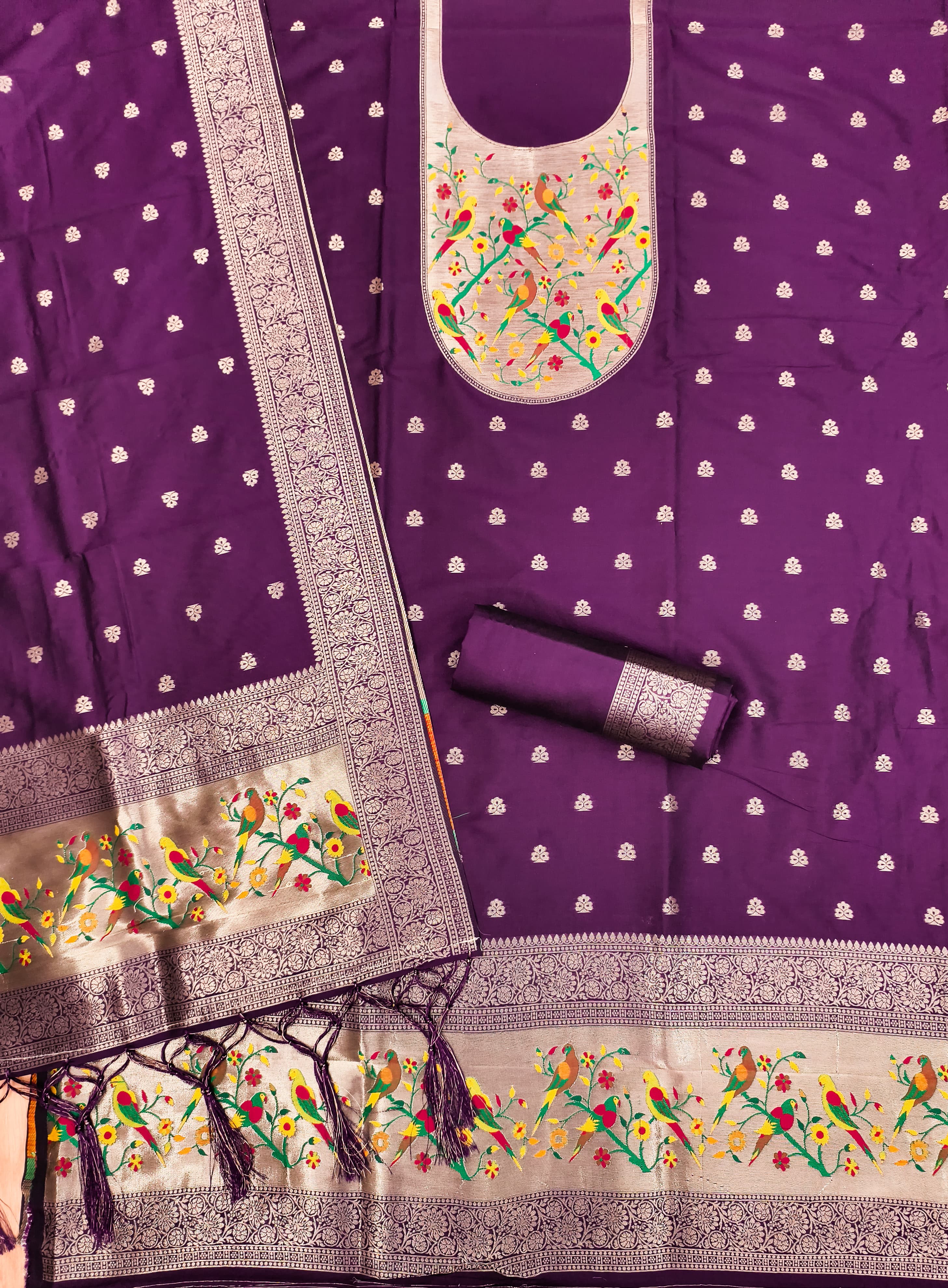 Magenta Color Paithani woven Pattern Top, Bottom & Dupatta Dress Material