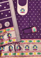 Teal Color Paithani woven Pattern Top, Bottom & Dupatta Dress Material