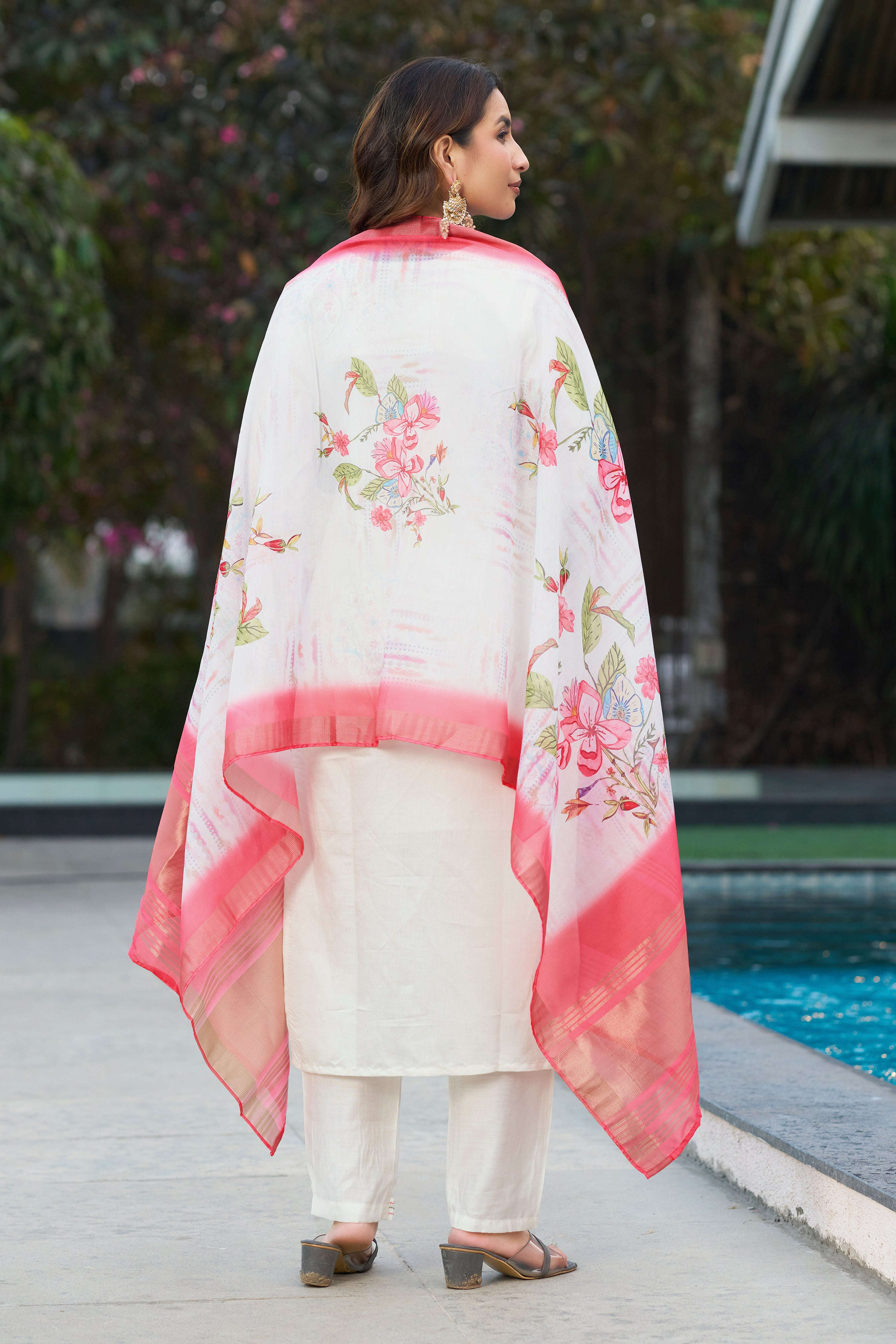 Elegant Straight Kurti Pant Dupatta Set KADV-115 - White Kalikar