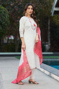 Elegant Straight Kurti Pant Dupatta Set KADV-115 - White Kalikar