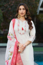 Elegant Straight Kurti Pant Dupatta Set KADV-115 - White Kalikar