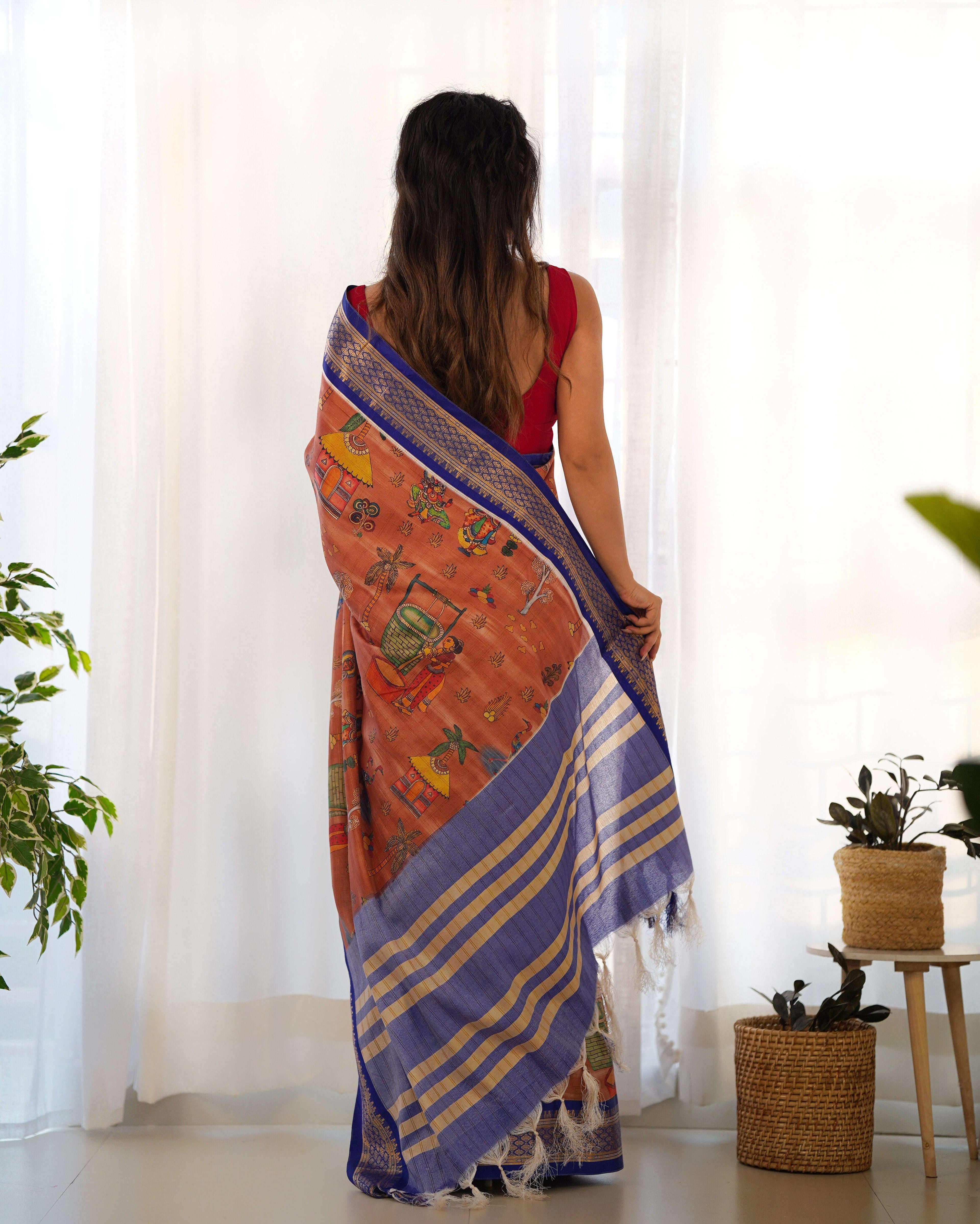 Pure Weaving Silk Saree with Kalamkari Print. Kalikar