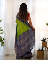 Green Color Designer Prism Print with Weaving Border.