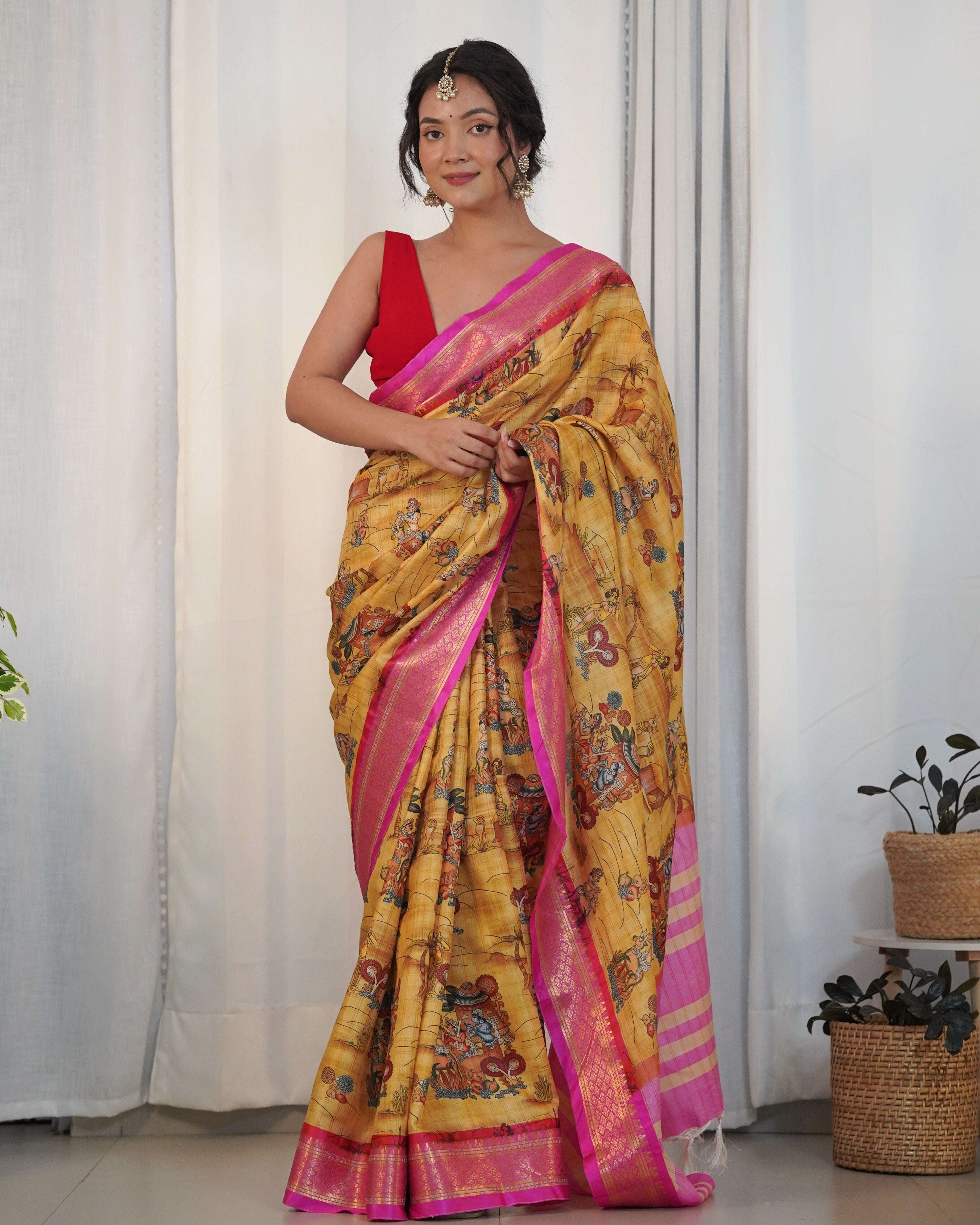 Pure Weaving Silk Saree with Kalamkari Print. Kalikar