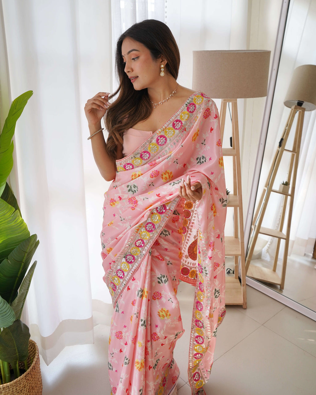 Designer Floral Printed Blue Saree with Embroidery work Kalikar