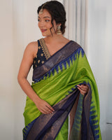 Green Color Designer Prism Print with Weaving Border.